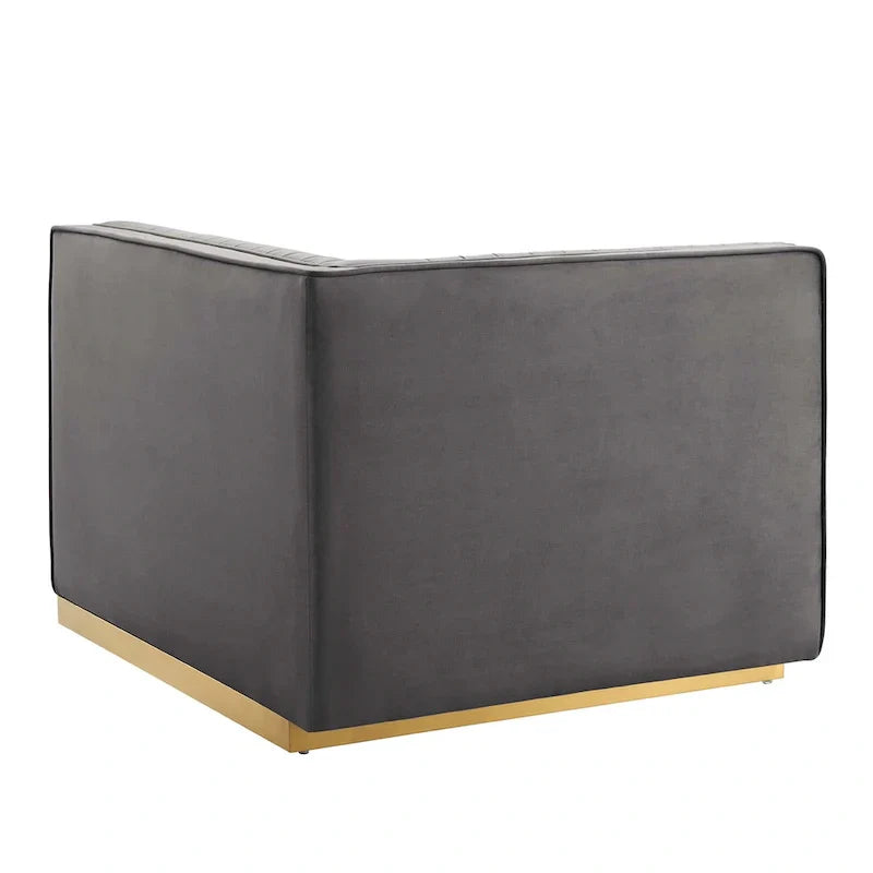 Sanguine Fauteuil accoudoir gauche pour canapé sectionnel modulable en velours performance à capitons canaux