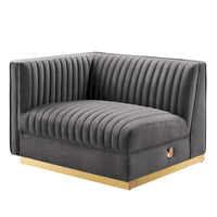 Sanguine Fauteuil accoudoir gauche pour canapé sectionnel modulable en velours performance à capitons canaux