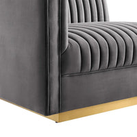 Sanguine Fauteuil accoudoir gauche pour canapé sectionnel modulable en velours performance à capitons canaux
