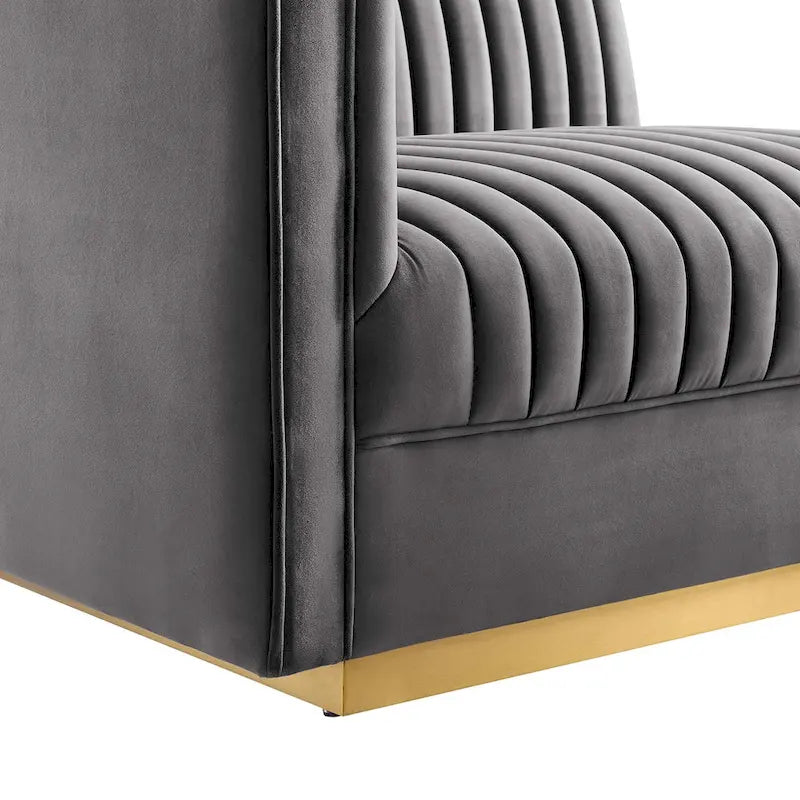 Sanguine Fauteuil accoudoir gauche pour canapé sectionnel modulable en velours performance à capitons canaux