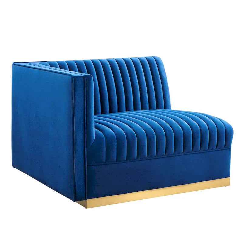 Sanguine Fauteuil accoudoir gauche pour canapé sectionnel modulable en velours performance à capitons canaux