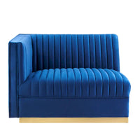Sanguine Fauteuil accoudoir gauche pour canapé sectionnel modulable en velours performance à capitons canaux