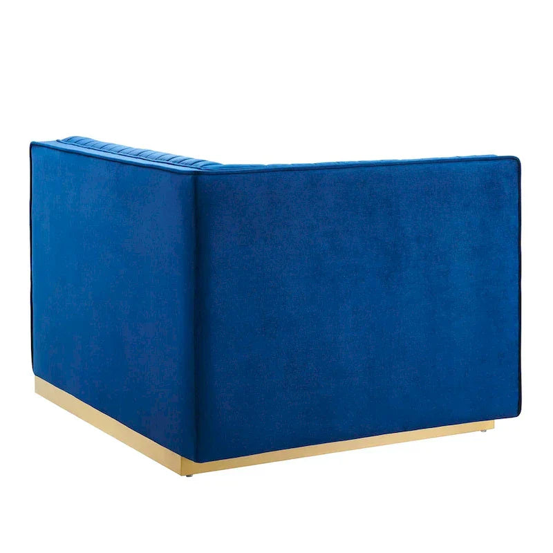 Sanguine Fauteuil accoudoir gauche pour canapé sectionnel modulable en velours performance à capitons canaux