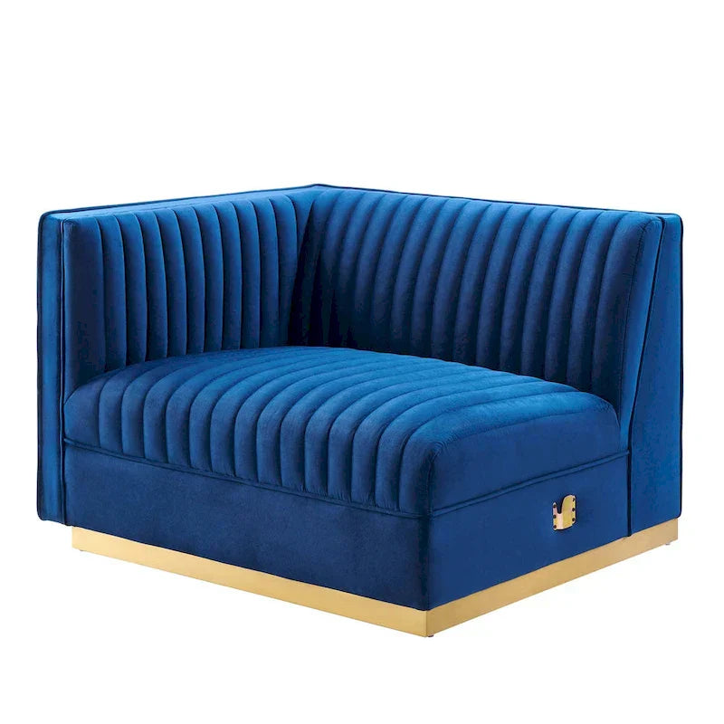 Sanguine Fauteuil accoudoir gauche pour canapé sectionnel modulable en velours performance à capitons canaux
