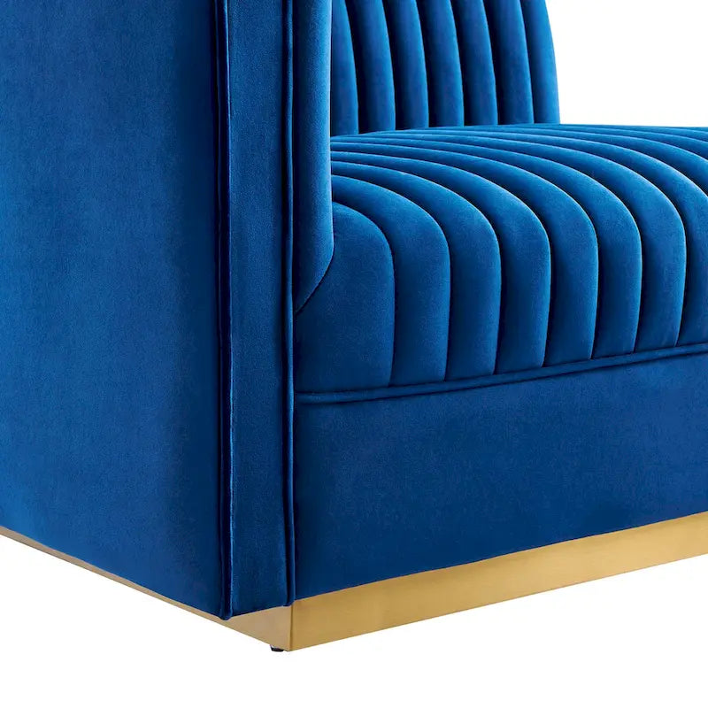 Sanguine Fauteuil accoudoir gauche pour canapé sectionnel modulable en velours performance à capitons canaux