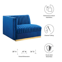Sanguine Fauteuil accoudoir gauche pour canapé sectionnel modulable en velours performance à capitons canaux