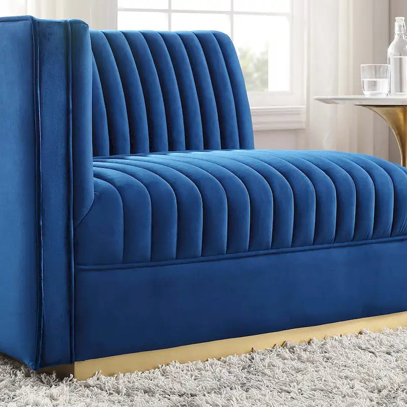 Sanguine Fauteuil accoudoir gauche pour canapé sectionnel modulable en velours performance à capitons canaux