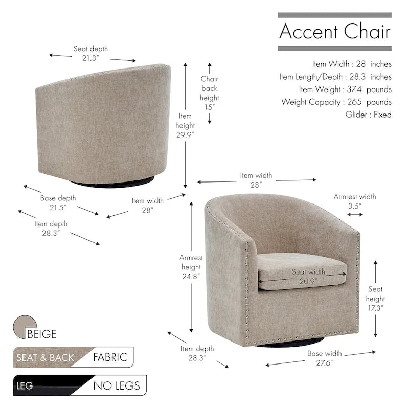 Fauteuil d'appoint pivotant Porthos Home Wesa en tissu capitonné