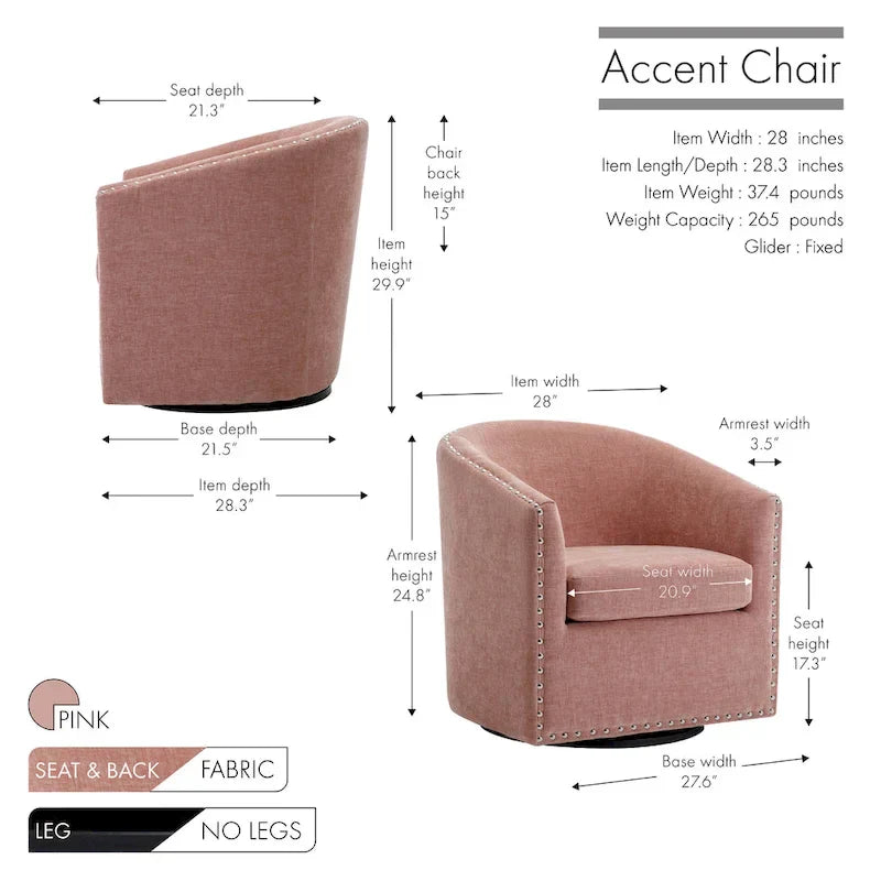 Fauteuil d'appoint pivotant Porthos Home Wesa en tissu capitonné