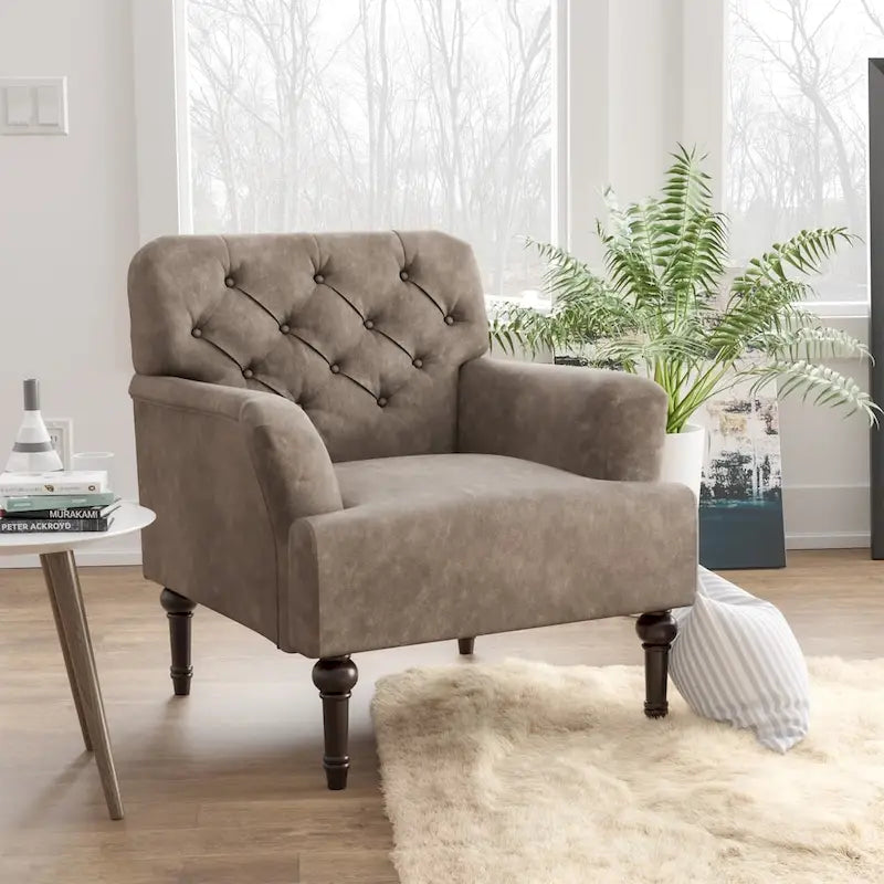 Purani - Fauteuil d'appoint large transitionnel capitonné en vinyle avec coussin en T par Furniture of America