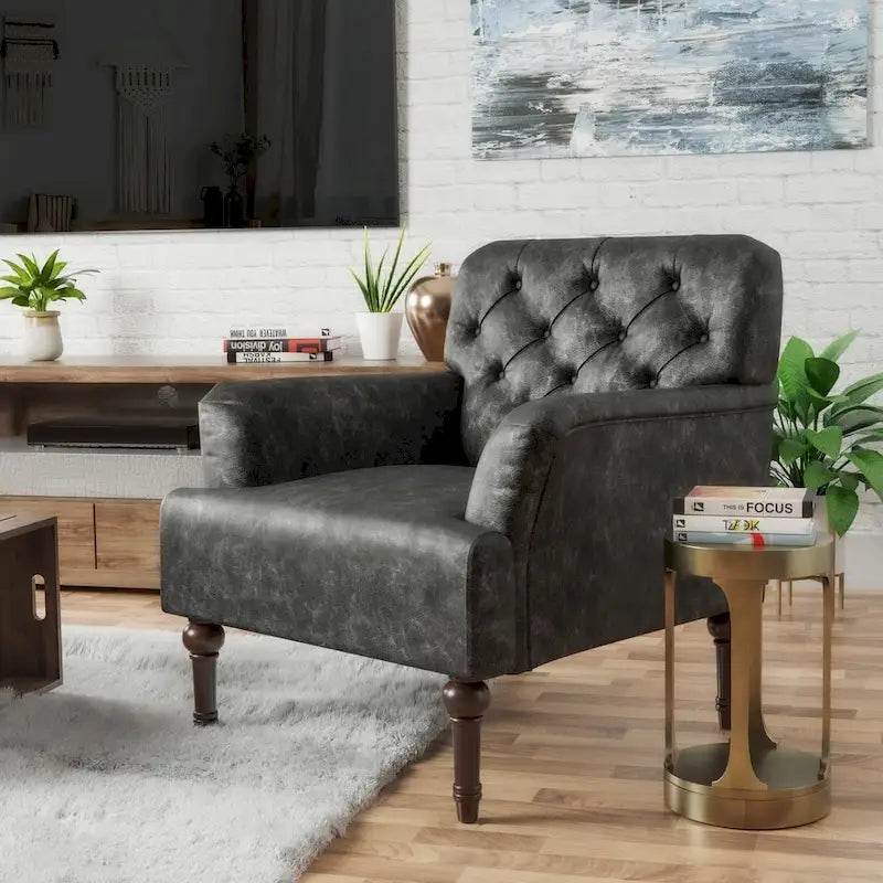 Purani - Fauteuil d'appoint large transitionnel capitonné en vinyle avec coussin en T par Furniture of America