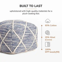 Jani Kirkwood Lake Pouf ottoman bleu 22 pouces - Repose-pieds fait main pour salon, chambre, chambre de bébé, chambre d'enfant