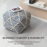 Jani Kirkwood Lake Pouf ottoman bleu 22 pouces - Repose-pieds fait main pour salon, chambre, chambre de bébé, chambre d'enfant