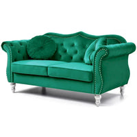 Causeuse Chesterfield en Velours Hollywood 68 pouces avec 2 Coussins Décoratifs - 68L x 35l x 34H pouces