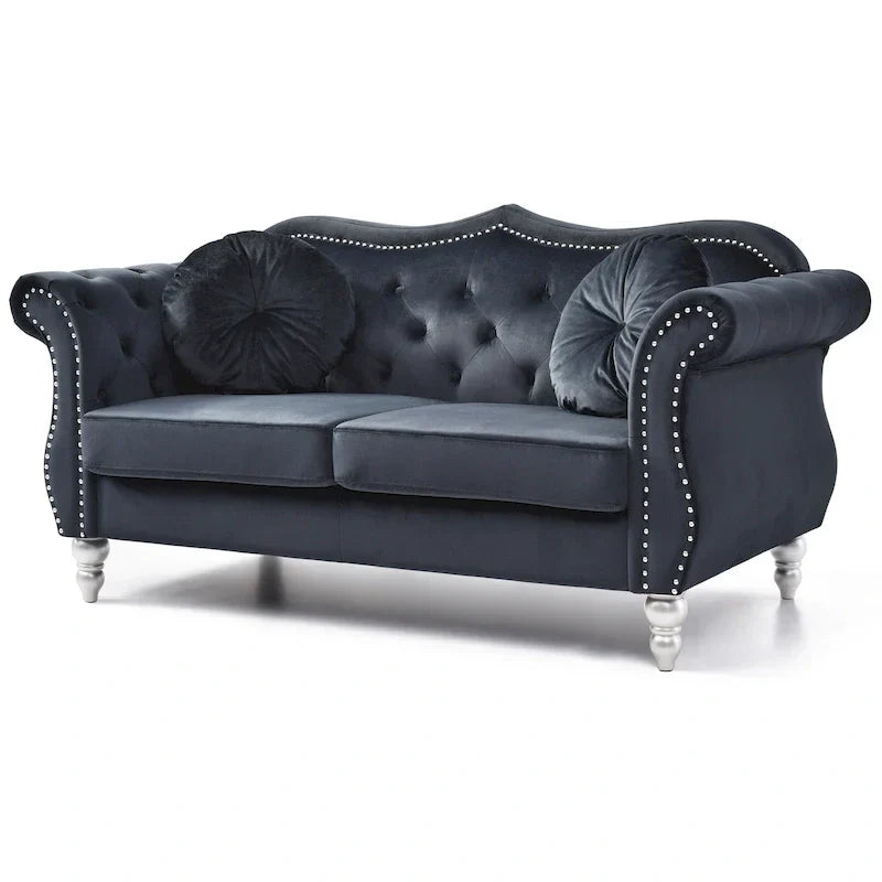 Causeuse Chesterfield en Velours Hollywood 68 pouces avec 2 Coussins Décoratifs - 68L x 35l x 34H pouces