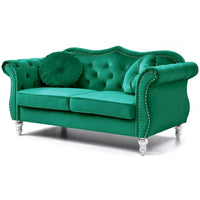 Causeuse Chesterfield en Velours Hollywood 68 pouces avec 2 Coussins Décoratifs - 68L x 35l x 34H pouces