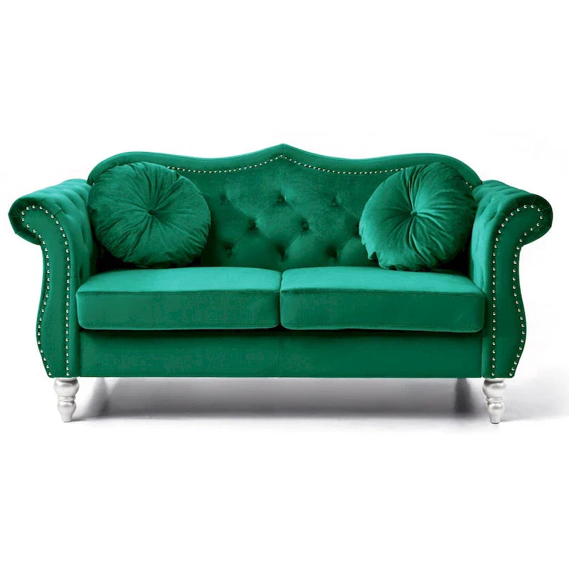 Causeuse Chesterfield en Velours Hollywood 68 pouces avec 2 Coussins Décoratifs - 68L x 35l x 34H pouces