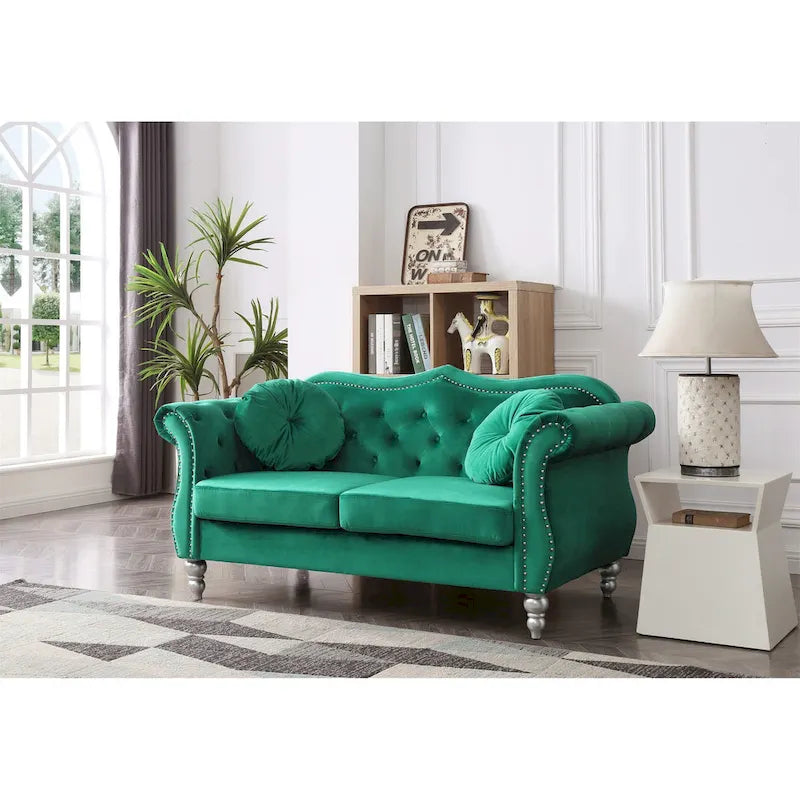 Causeuse Chesterfield en Velours Hollywood 68 pouces avec 2 Coussins Décoratifs - 68L x 35l x 34H pouces