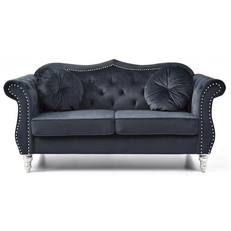 Causeuse Chesterfield en Velours Hollywood 68 pouces avec 2 Coussins Décoratifs - 68L x 35l x 34H pouces