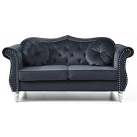 Causeuse Chesterfield en Velours Hollywood 68 pouces avec 2 Coussins Décoratifs - 68L x 35l x 34H pouces