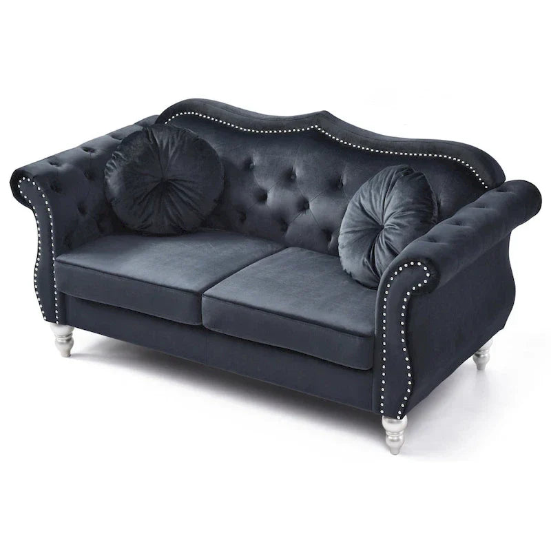Causeuse Chesterfield en Velours Hollywood 68 pouces avec 2 Coussins Décoratifs - 68L x 35l x 34H pouces