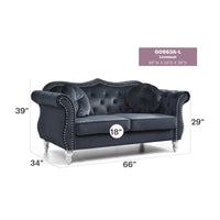 Causeuse Chesterfield en Velours Hollywood 68 pouces avec 2 Coussins Décoratifs - 68L x 35l x 34H pouces