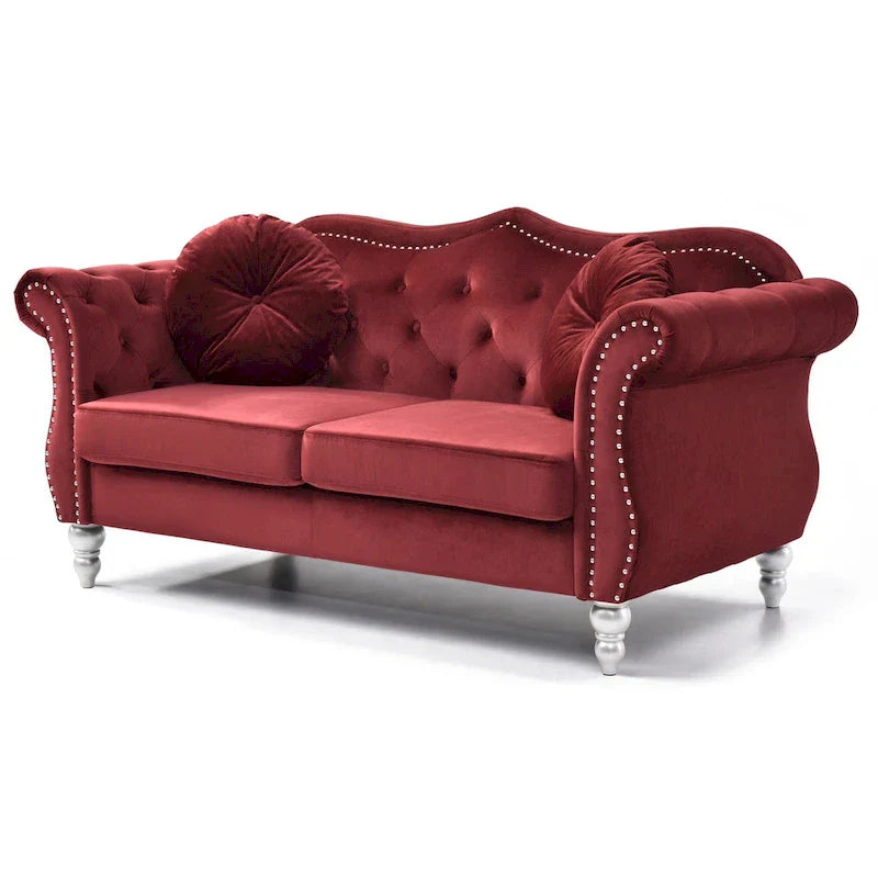 Causeuse Chesterfield en Velours Hollywood 68 pouces avec 2 Coussins Décoratifs - 68L x 35l x 34H pouces