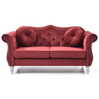 Causeuse Chesterfield en Velours Hollywood 68 pouces avec 2 Coussins Décoratifs - 68L x 35l x 34H pouces