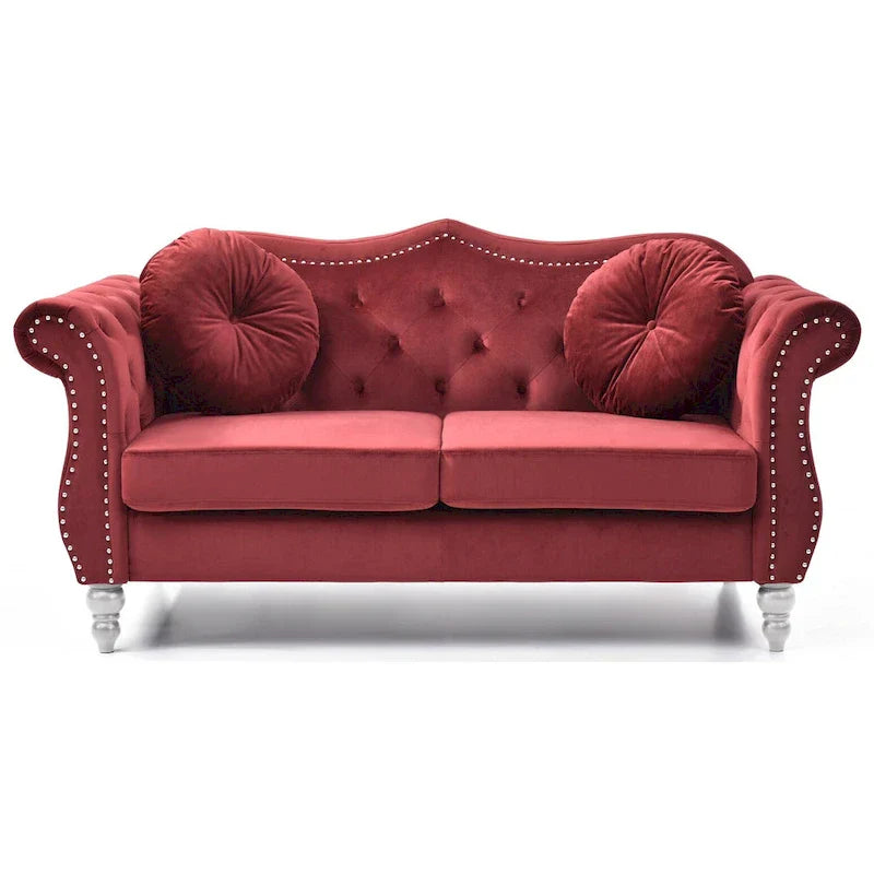 Causeuse Chesterfield en Velours Hollywood 68 pouces avec 2 Coussins Décoratifs - 68L x 35l x 34H pouces
