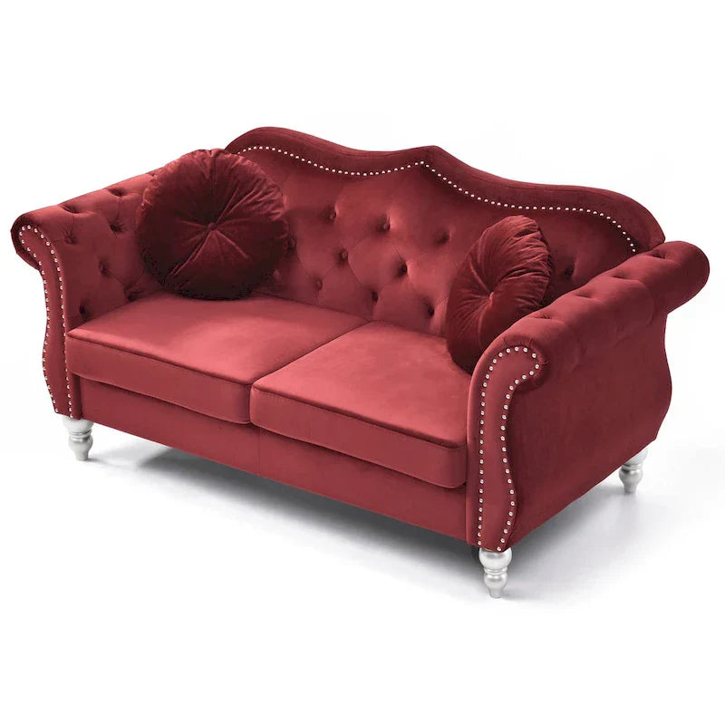 Causeuse Chesterfield en Velours Hollywood 68 pouces avec 2 Coussins Décoratifs - 68L x 35l x 34H pouces
