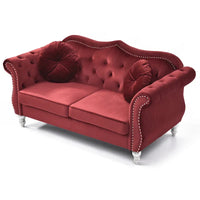 Causeuse Chesterfield en Velours Hollywood 68 pouces avec 2 Coussins Décoratifs - 68L x 35l x 34H pouces