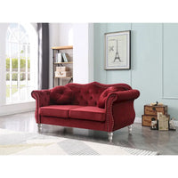 Causeuse Chesterfield en Velours Hollywood 68 pouces avec 2 Coussins Décoratifs - 68L x 35l x 34H pouces