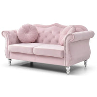 Causeuse Chesterfield en Velours Hollywood 68 pouces avec 2 Coussins Décoratifs - 68L x 35l x 34H pouces