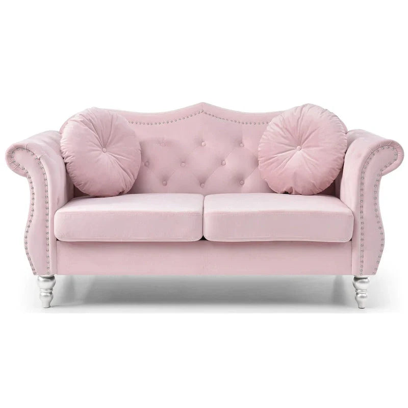 Causeuse Chesterfield en Velours Hollywood 68 pouces avec 2 Coussins Décoratifs - 68L x 35l x 34H pouces