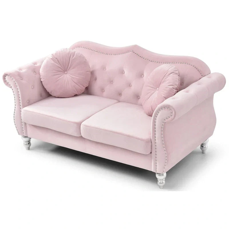 Causeuse Chesterfield en Velours Hollywood 68 pouces avec 2 Coussins Décoratifs - 68L x 35l x 34H pouces