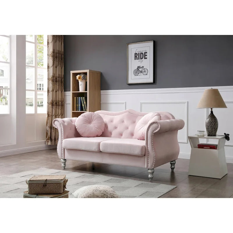 Causeuse Chesterfield en Velours Hollywood 68 pouces avec 2 Coussins Décoratifs - 68L x 35l x 34H pouces