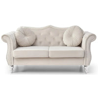 Causeuse Chesterfield en Velours Hollywood 68 pouces avec 2 Coussins Décoratifs - 68L x 35l x 34H pouces
