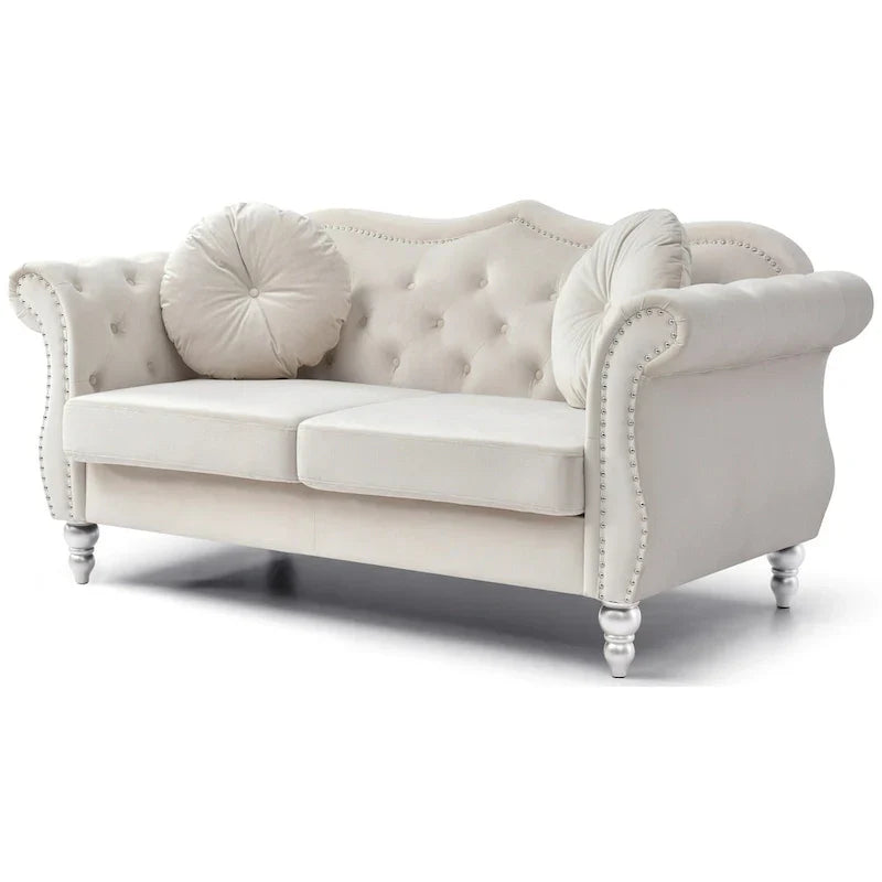 Causeuse Chesterfield en Velours Hollywood 68 pouces avec 2 Coussins Décoratifs - 68L x 35l x 34H pouces