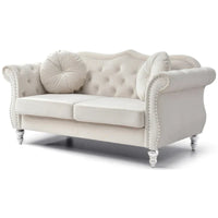 Causeuse Chesterfield en Velours Hollywood 68 pouces avec 2 Coussins Décoratifs - 68L x 35l x 34H pouces