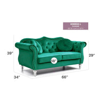 Causeuse Chesterfield en Velours Hollywood 68 pouces avec 2 Coussins Décoratifs - 68L x 35l x 34H pouces