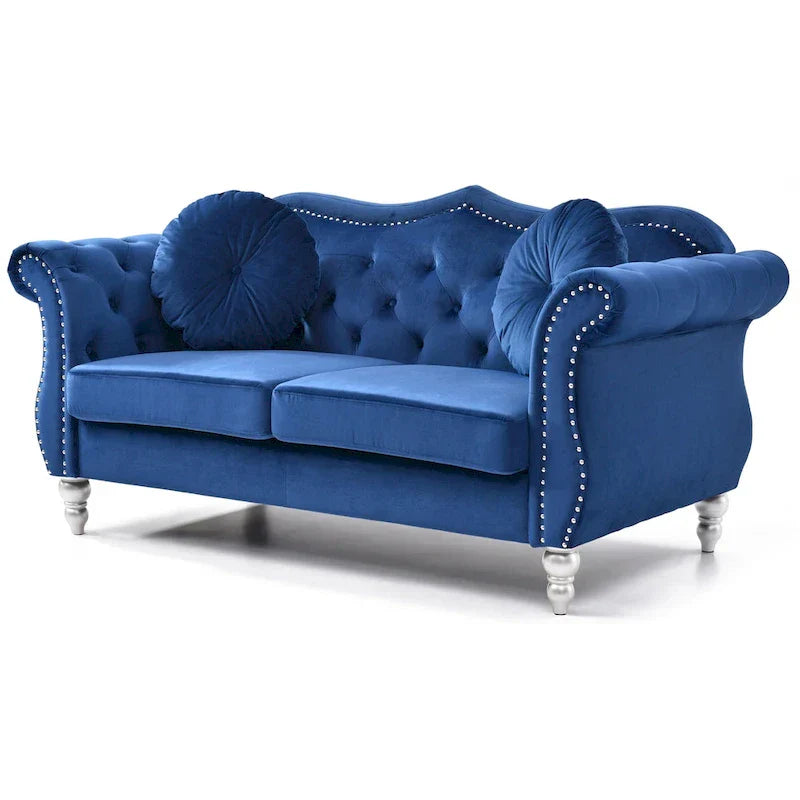Causeuse Chesterfield en Velours Hollywood 68 pouces avec 2 Coussins Décoratifs - 68L x 35l x 34H pouces
