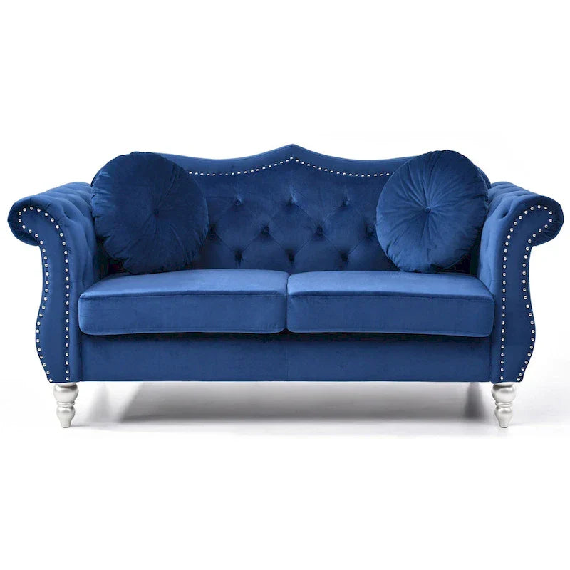 Causeuse Chesterfield en Velours Hollywood 68 pouces avec 2 Coussins Décoratifs - 68L x 35l x 34H pouces