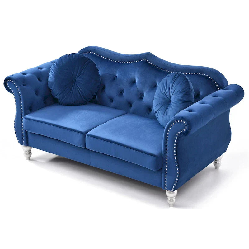 Causeuse Chesterfield en Velours Hollywood 68 pouces avec 2 Coussins Décoratifs - 68L x 35l x 34H pouces