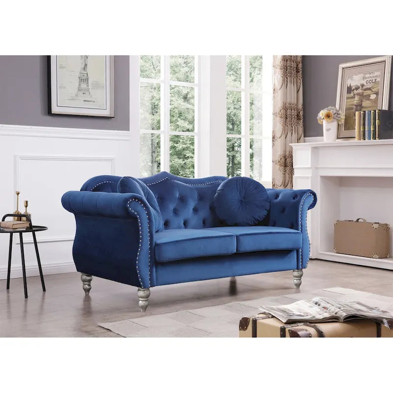Causeuse Chesterfield en Velours Hollywood 68 pouces avec 2 Coussins Décoratifs - 68L x 35l x 34H pouces