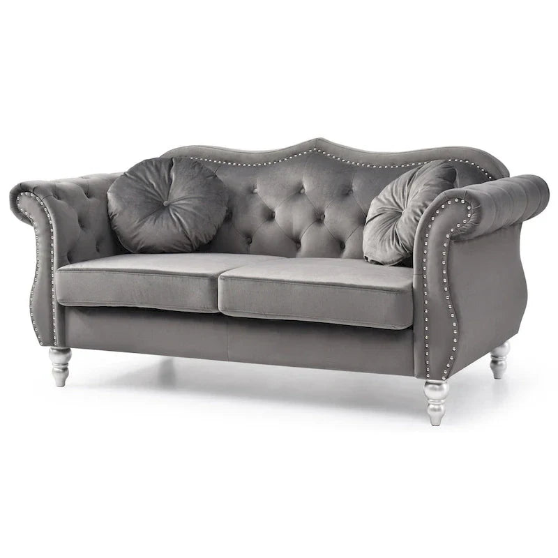 Causeuse Chesterfield en Velours Hollywood 68 pouces avec 2 Coussins Décoratifs - 68L x 35l x 34H pouces