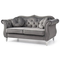 Causeuse Chesterfield en Velours Hollywood 68 pouces avec 2 Coussins Décoratifs - 68L x 35l x 34H pouces