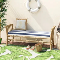 Banquette en bambou, canapé-lit, pouf avec coussins à rayures bleues et blanches