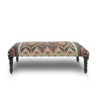 HomeRoots Banc rembourré en jute et mélange de laine beige, marron, rouille et noir au style sud-ouest vieilli - 47 x 18 x 16