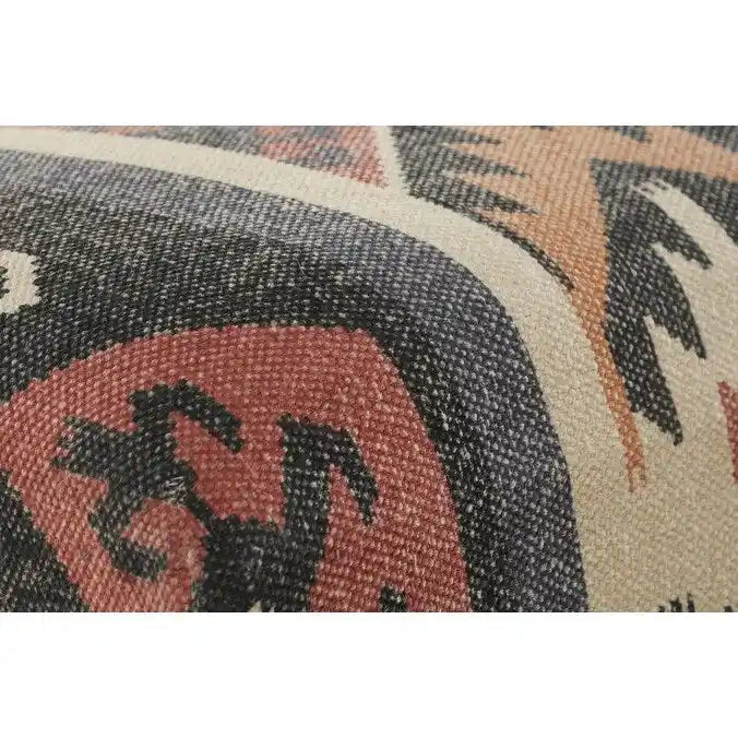 HomeRoots Banc rembourré en jute et mélange de laine beige, marron, rouille et noir au style sud-ouest vieilli - 47 x 18 x 16