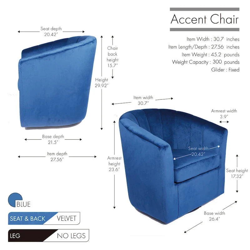 Fauteuil de club pivotant d'appoint en velours Junsele Carson Carrington